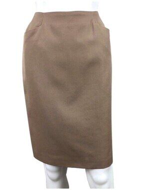 Ellen Tracy Pencil Skirt Womens Size 8 Wool Straight Lined Knee Length Tan